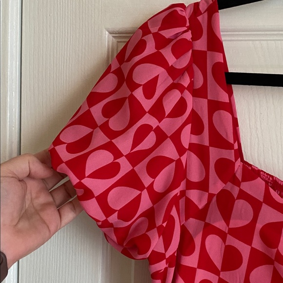 Maden NYC Valentine’s Pink & Red Heart Dress with Ballon Sleeves Large - Picture 5 of 8